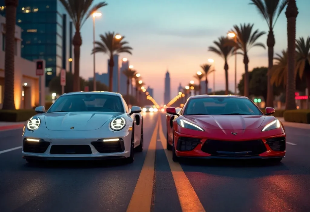 Porsche 911 rental Dubai and Chevrolet Corvette rental Dubai